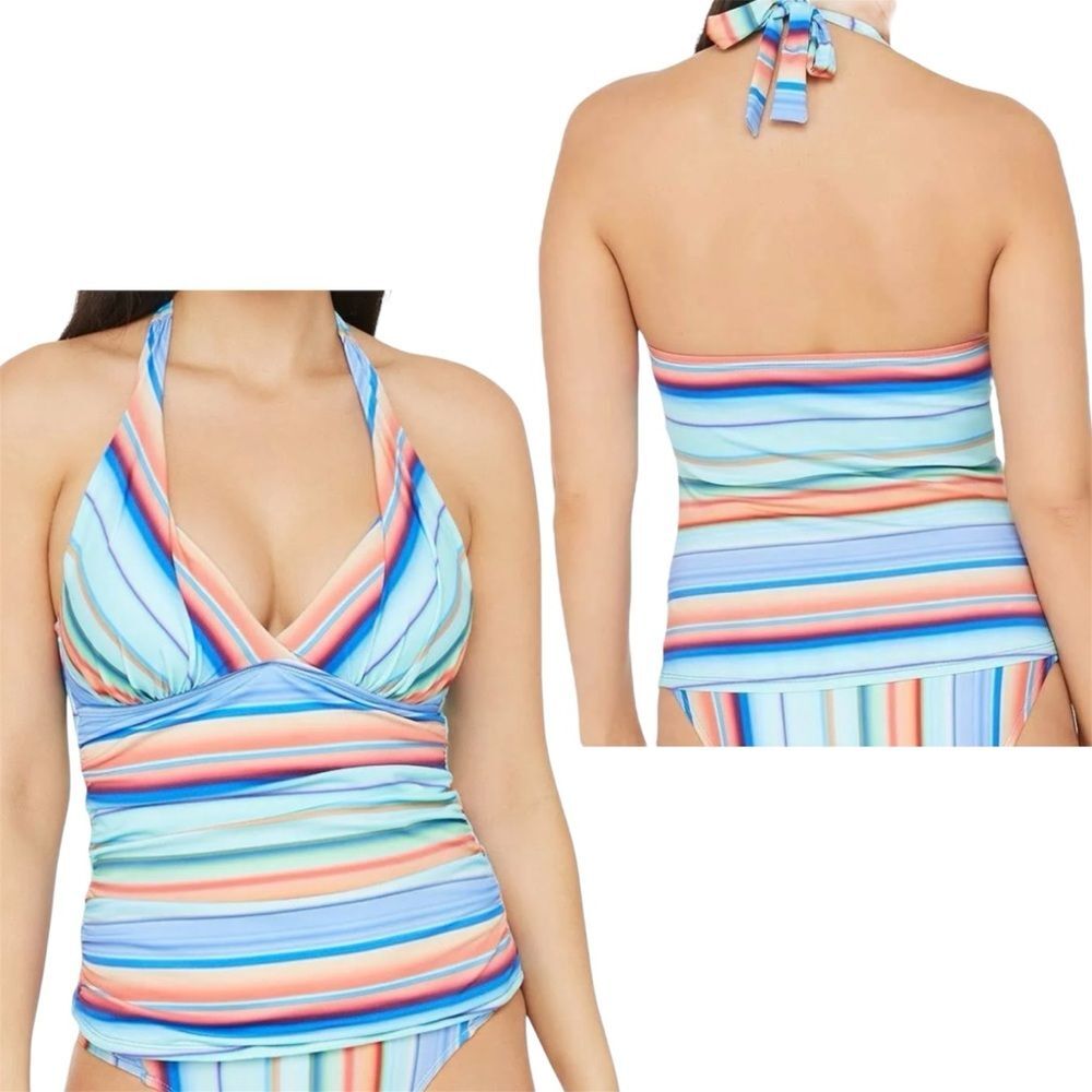 La Blanca Swimwear Sz 22W V-Neck Sunset Striped Multicolor Halter Tankini Top